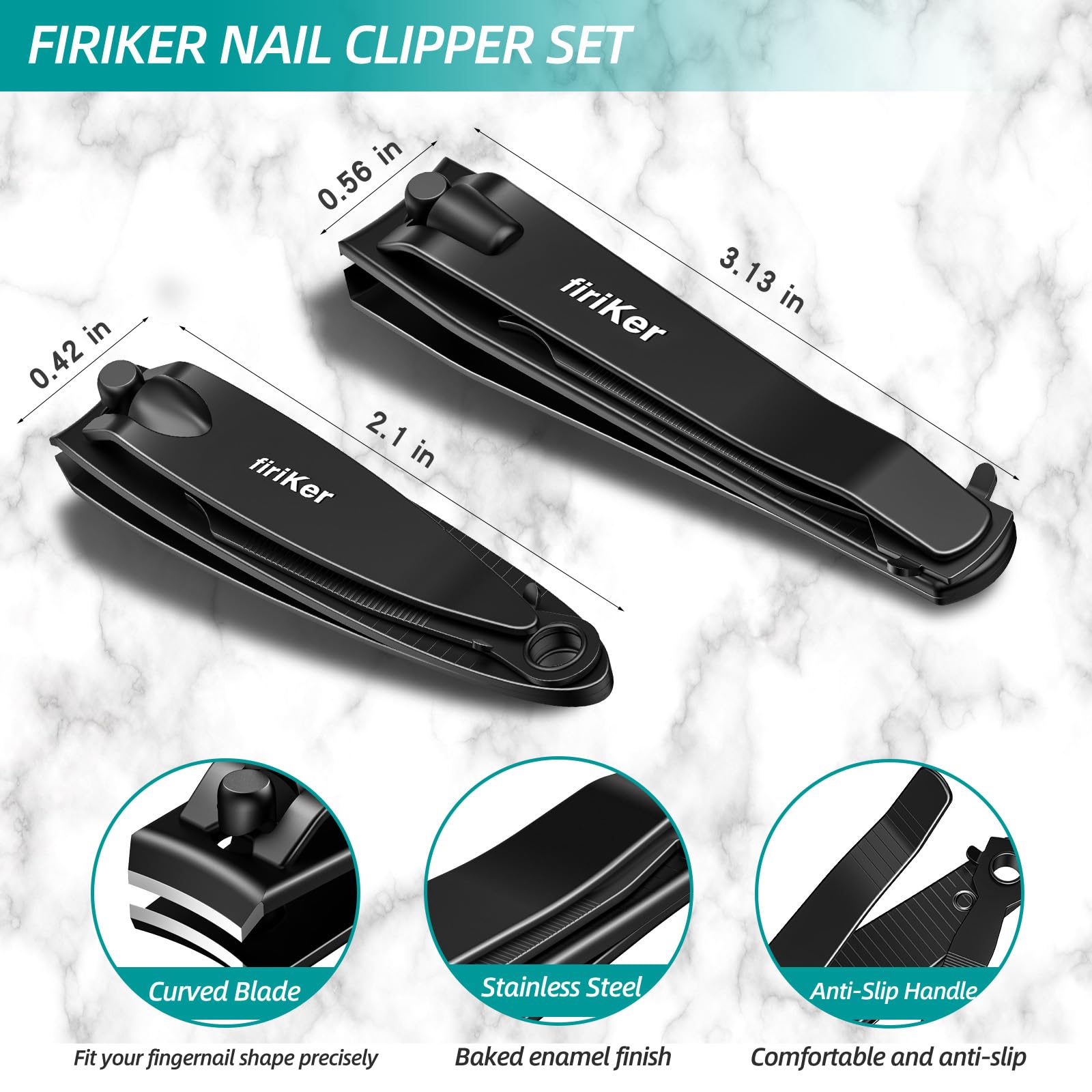 firiKer ensemble coupe-ongles noir mat, levier ergonomique pour une prise en main sûre.