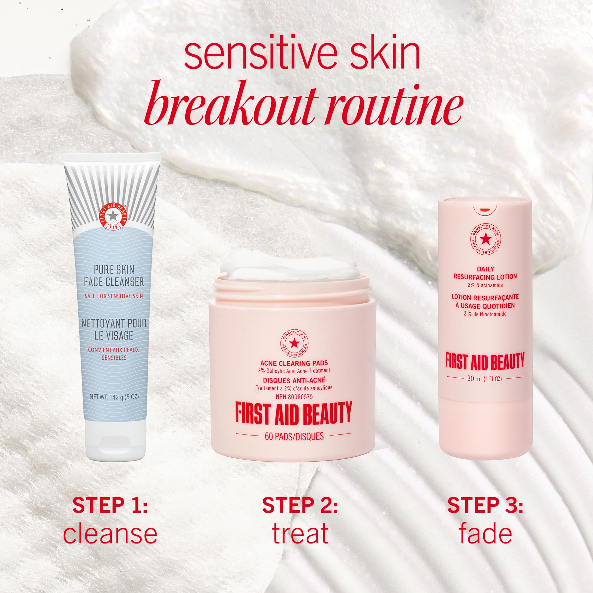 First Aid Beauty Acne Pads visage, idéal sur les zones sujettes aux boutons.