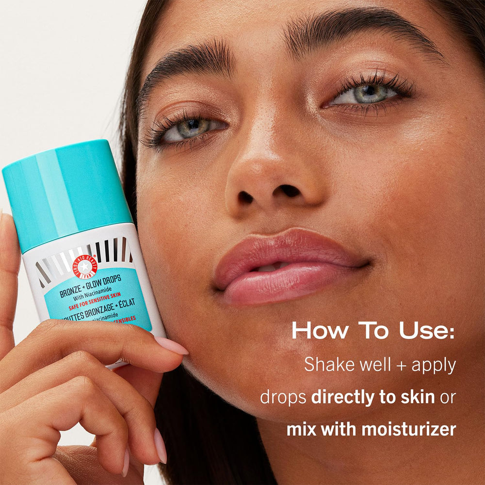 First Aid Beauty Bronze + Glow Drops — hydratation durable jusqu'à 24 heures