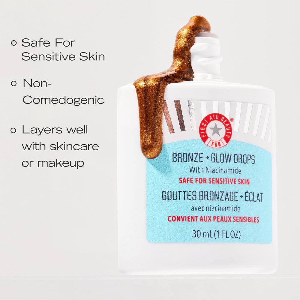 First Aid Beauty Bronze + Glow Drops — pores floutés sur peau lumineuse