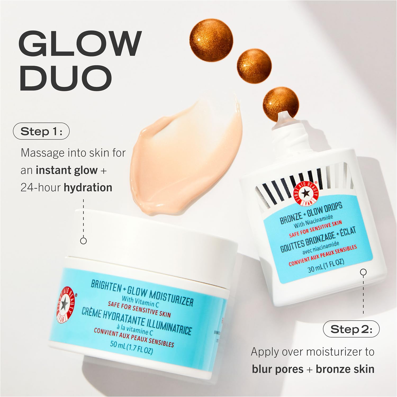 First Aid Beauty Bronze + Glow Drops — utilisation quotidienne rapide et sans effort