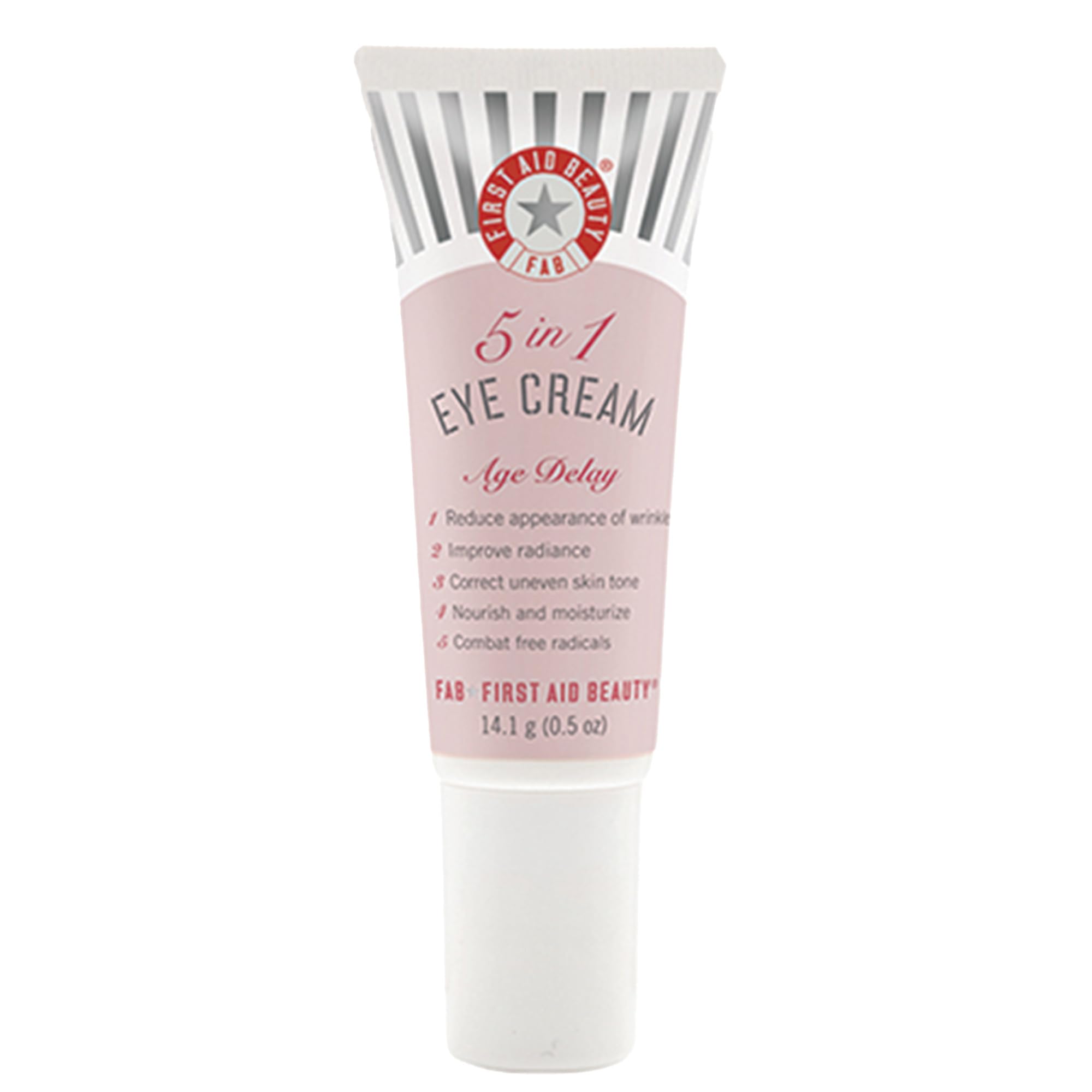 First Aid Beauty Crème Yeux 5-en-1, bouteille, révèle un regard plus frais et lumineux