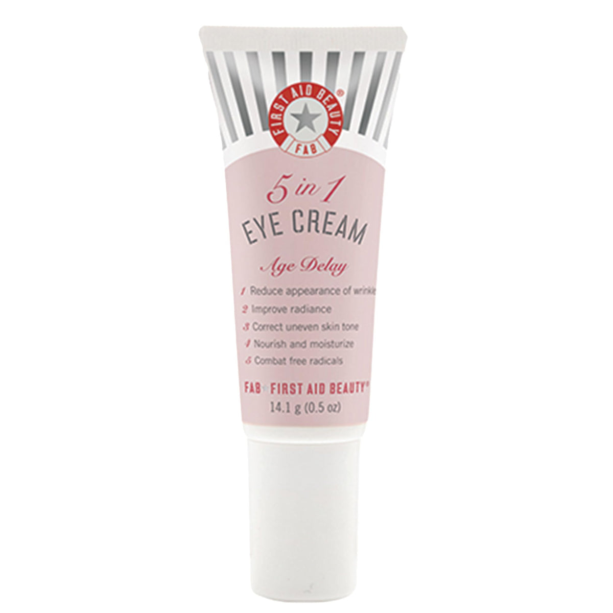 First Aid Beauty Crème Yeux 5-en-1, bouteille, révèle un regard plus frais et lumineux