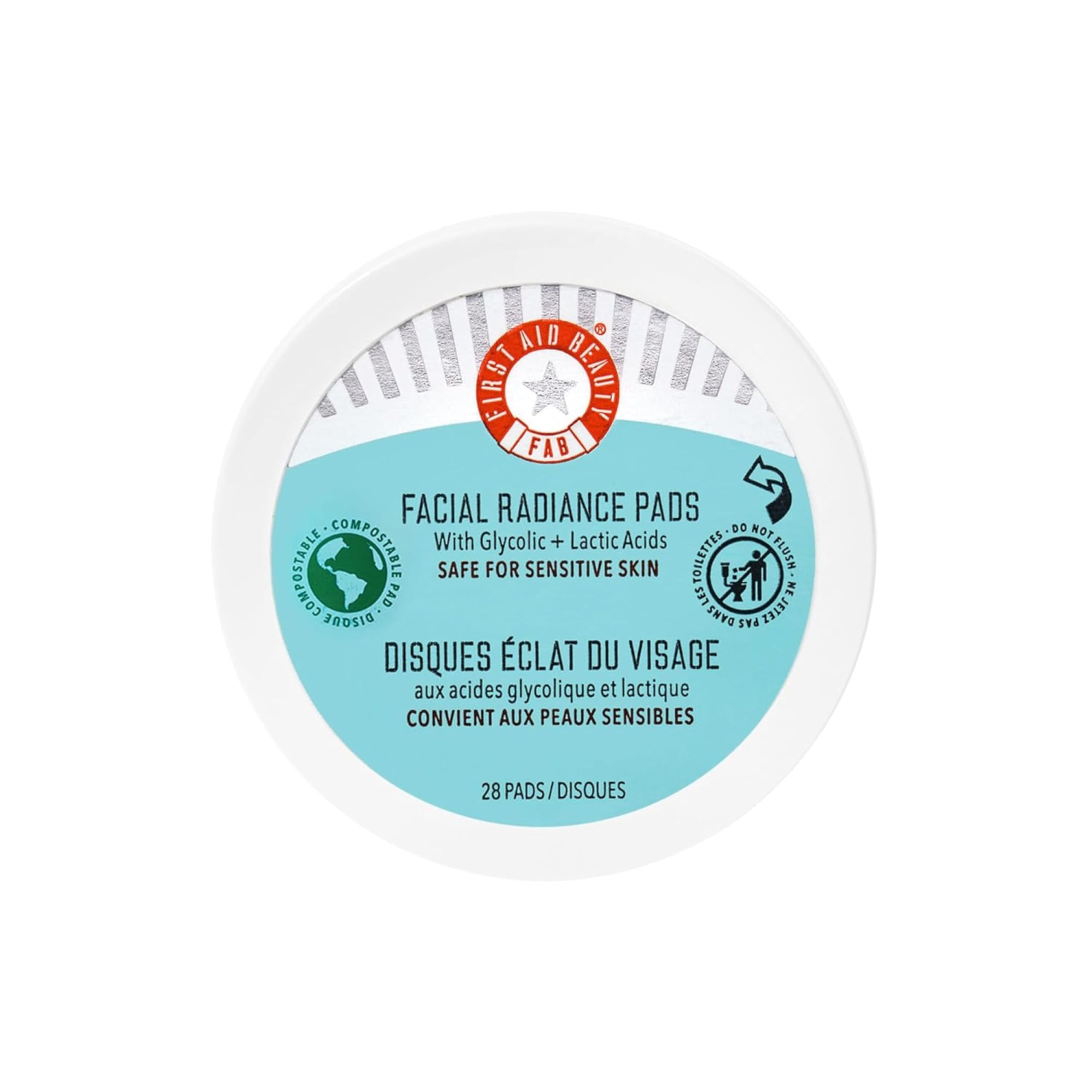 First Aid Beauty pads-rayonnement-emballage : éclat prêt à maquiller