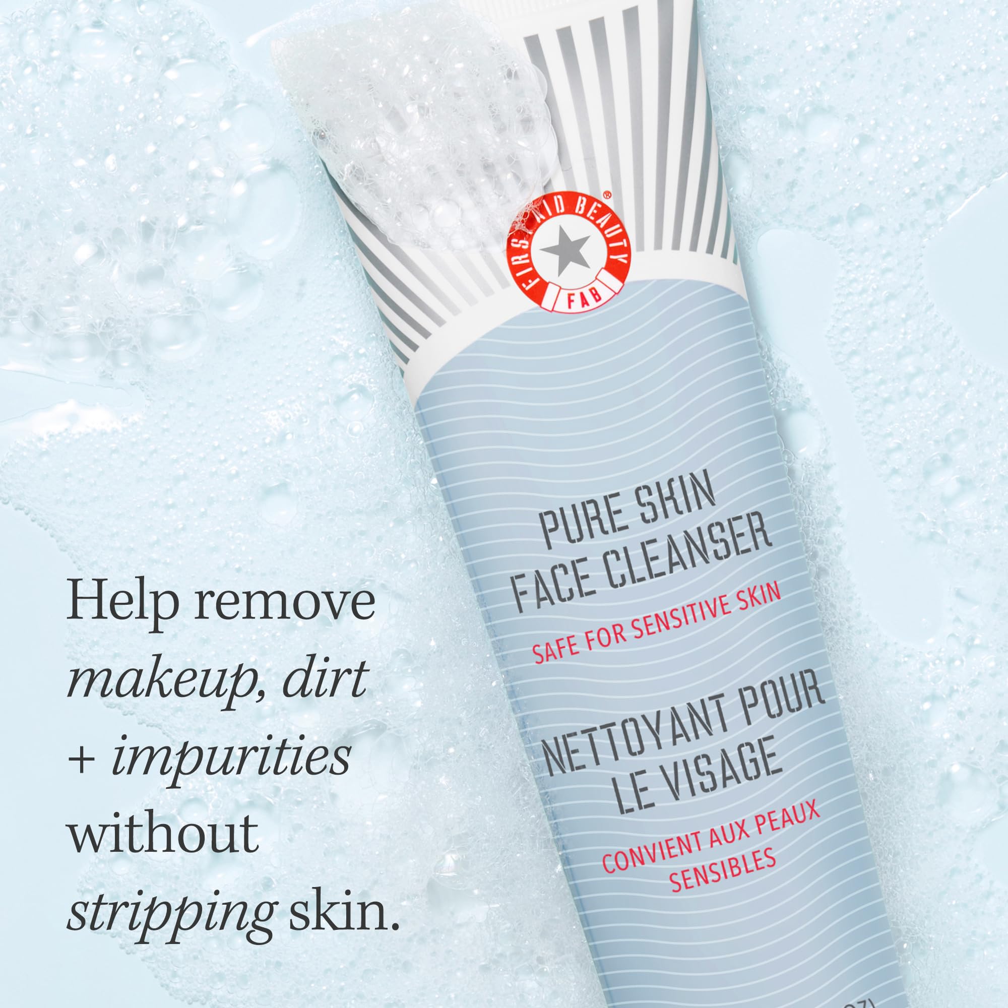 Etiquette epuree du flacon First Aid Beauty Pure Skin Face Cleanser.