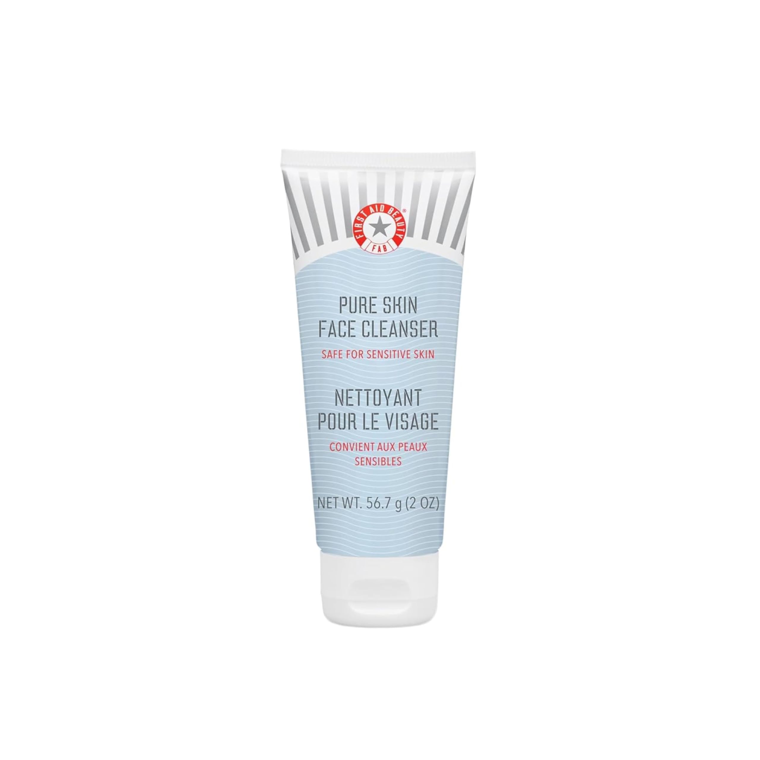 First Aid Beauty Pure Skin Face Cleanser – flacon 2 oz, démaquille sans dessèchement.