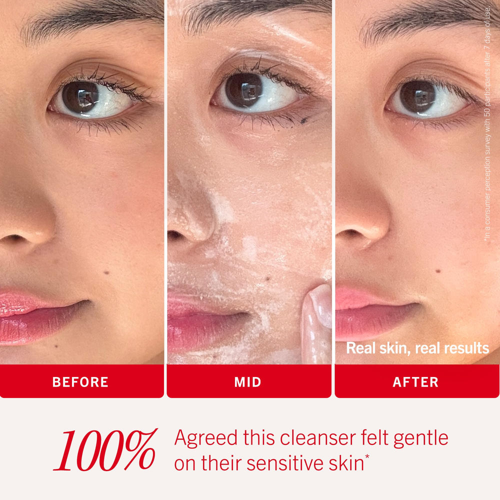 First Aid Beauty formule sans alcool et sans sulfates pour peaux sensibles.
