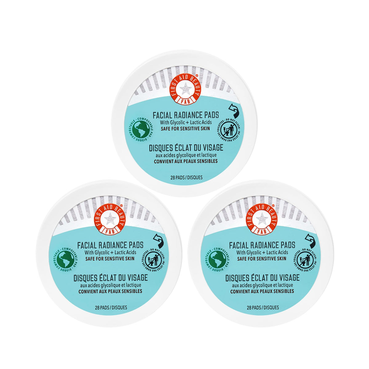 Tampon éclarissant First Aid Beauty pour teint lumineux et peau prête au maquillage.