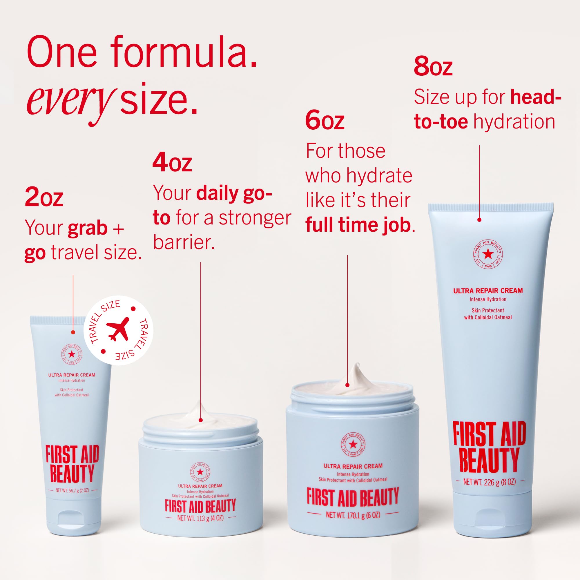 First Aid Beauty Emballage recyclable – formule sans gluten, noix et soja.