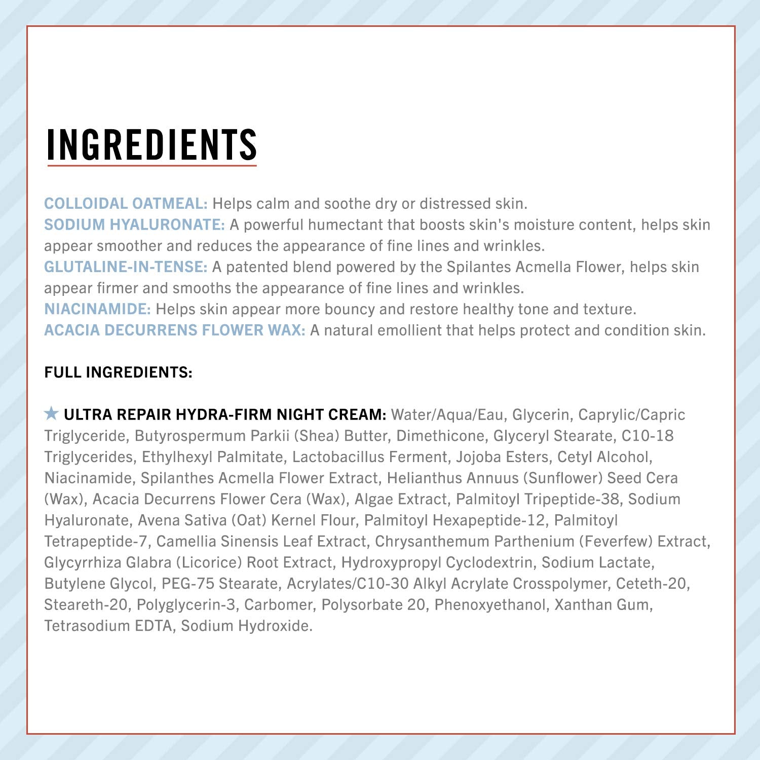 Emballage et soin nocturne de First Aid Beauty Ultra Repair Hydra-Firm Night Cream