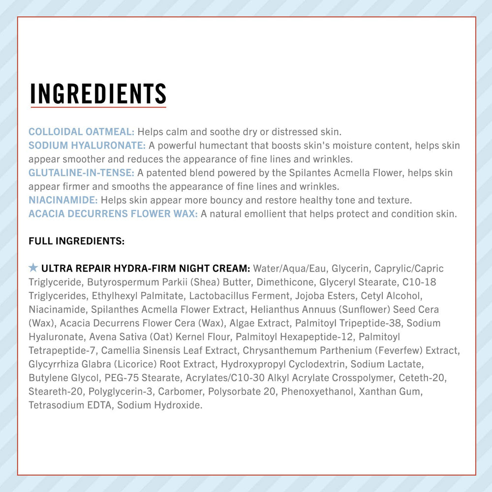Emballage et soin nocturne de First Aid Beauty Ultra Repair Hydra-Firm Night Cream