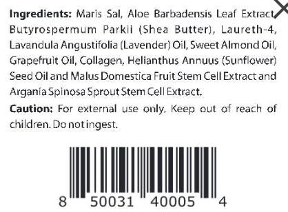 First Botany Body Scrub packaging box communicates natural ingredients and lavender fragrance