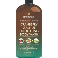 First Botany – bouteille-pompe gel-douche cranberry-noix, pratique pour une application rapide.