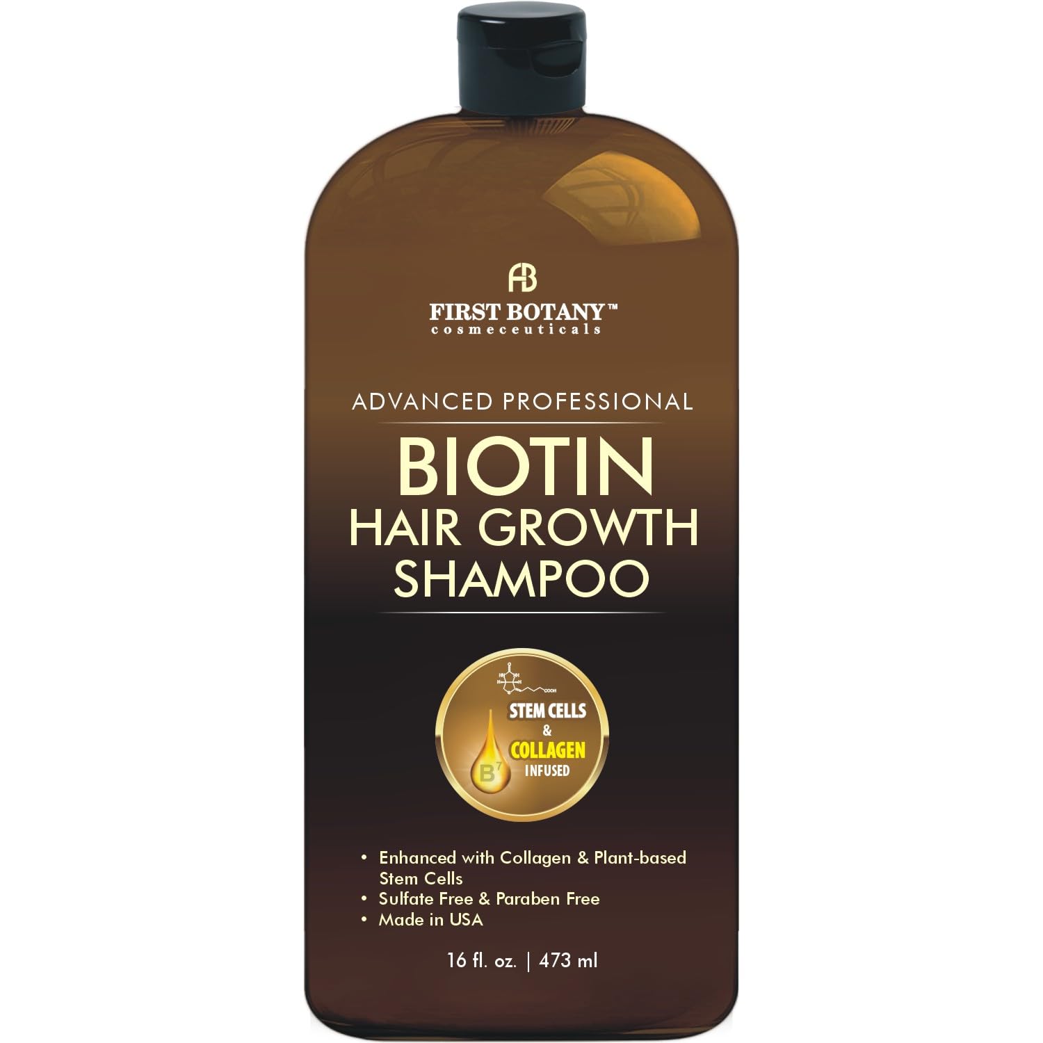 First Botany Shampoing Repousse – bouteille montrant le soin du cuir chevelu et de l'hydratation.