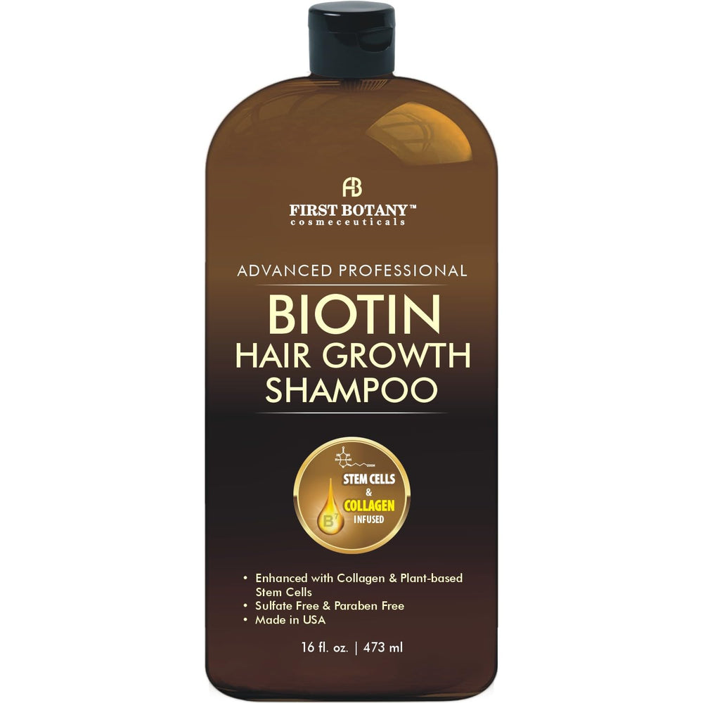 First Botany Shampoing Repousse – bouteille montrant le soin du cuir chevelu et de l'hydratation.