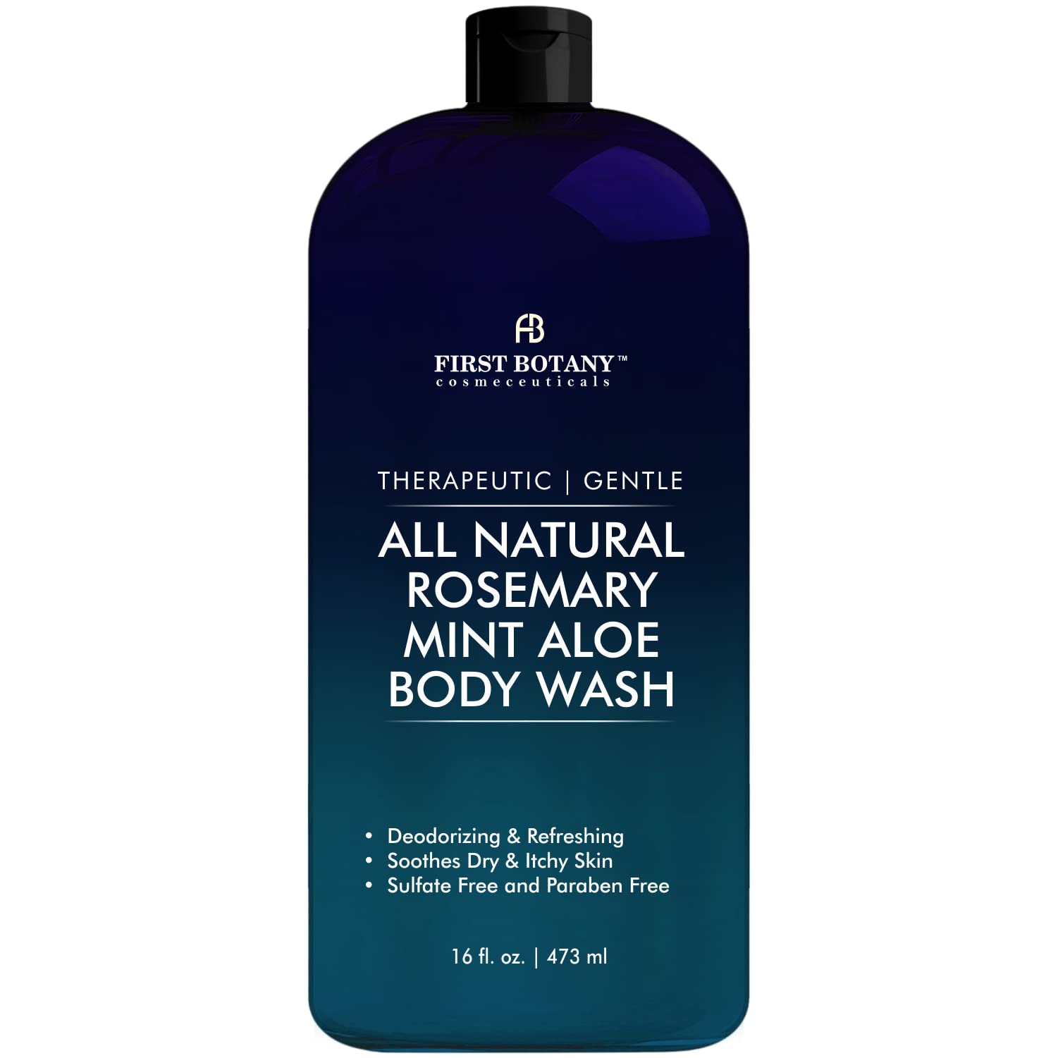 First Botany – bouteille douche menthe romarin pour une expérience rafraîchissante et purifiante.