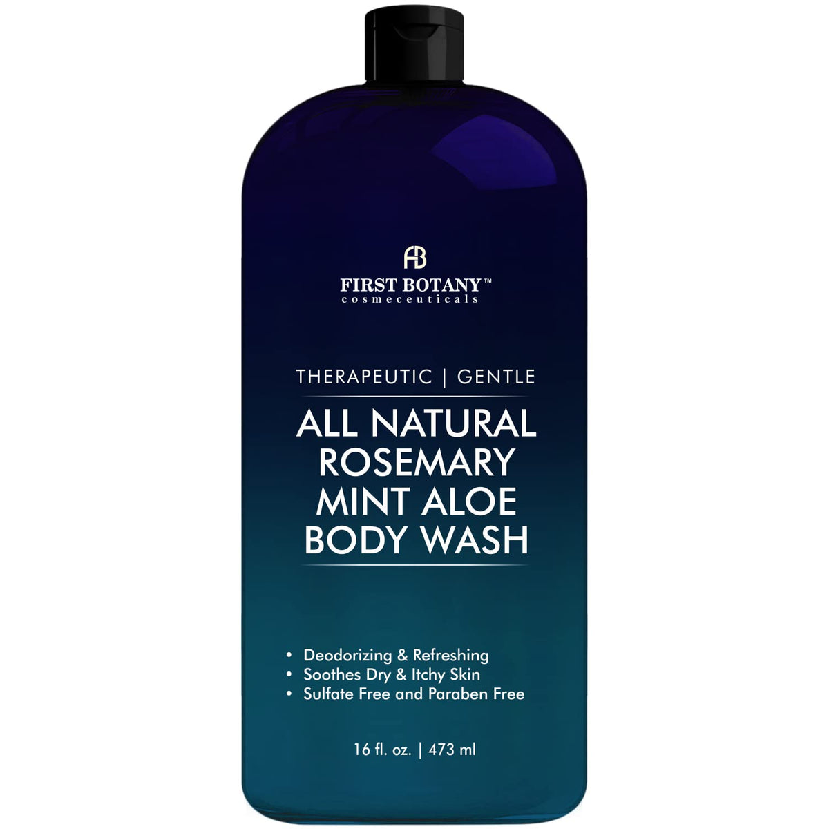 First Botany – bouteille douche menthe romarin pour une expérience rafraîchissante et purifiante.