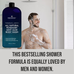 First Botany – emballage douche menthe romarin, informations claires et respect de la peau.