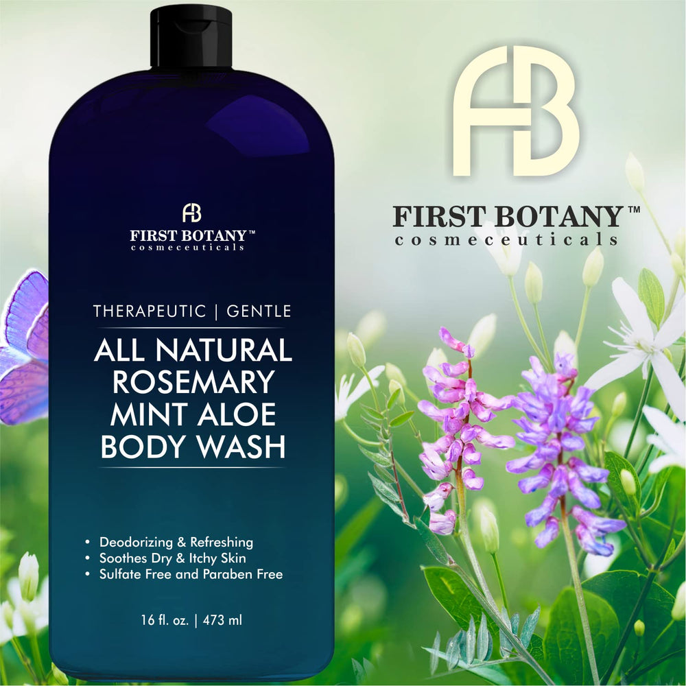 First Botany – mousse douche menthe romarin pour une hydratation douce et nourrissante.