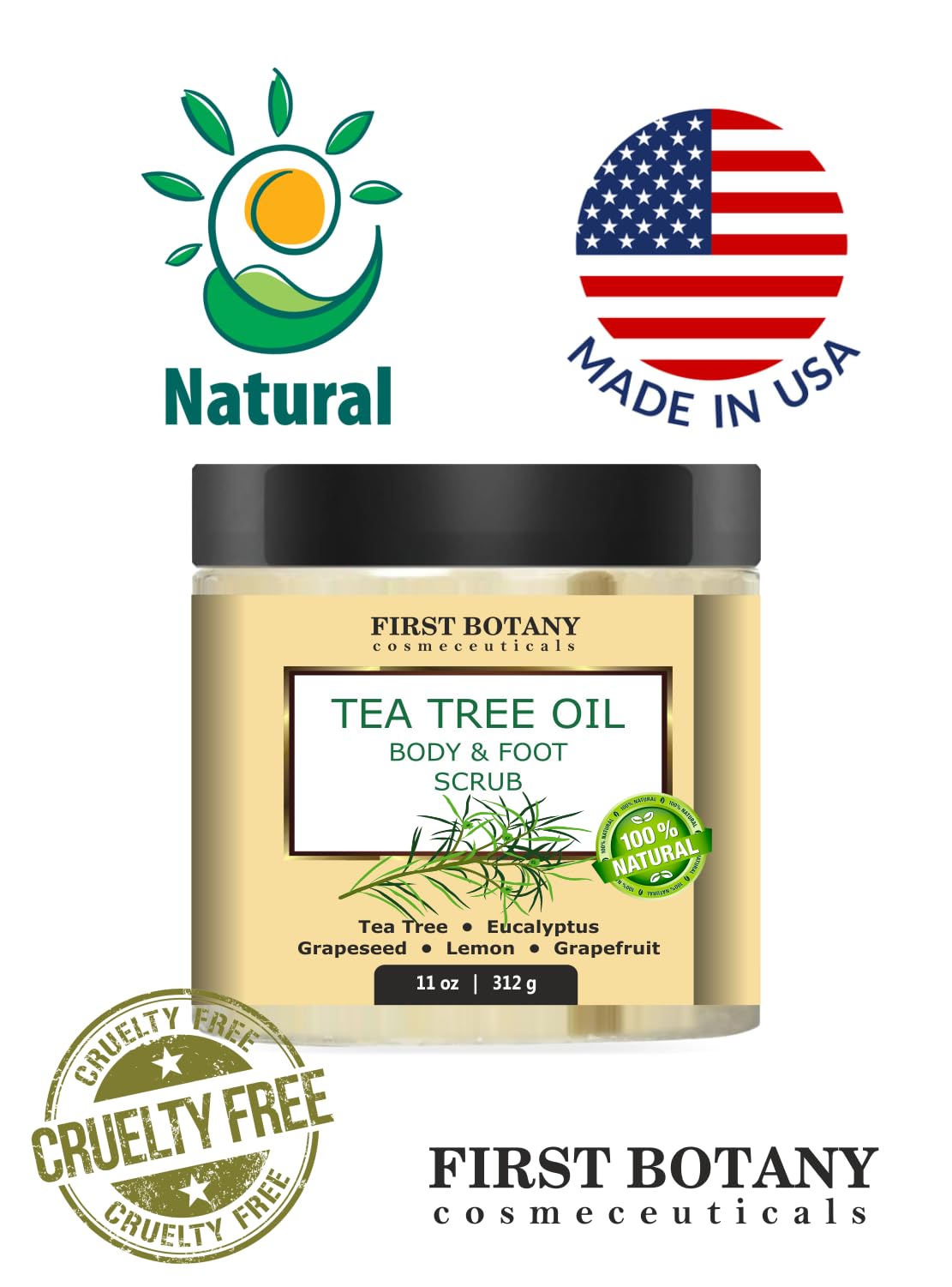 First Botany exfoliant corps arbre à thé – peau nourrie et tonifiée après la douche