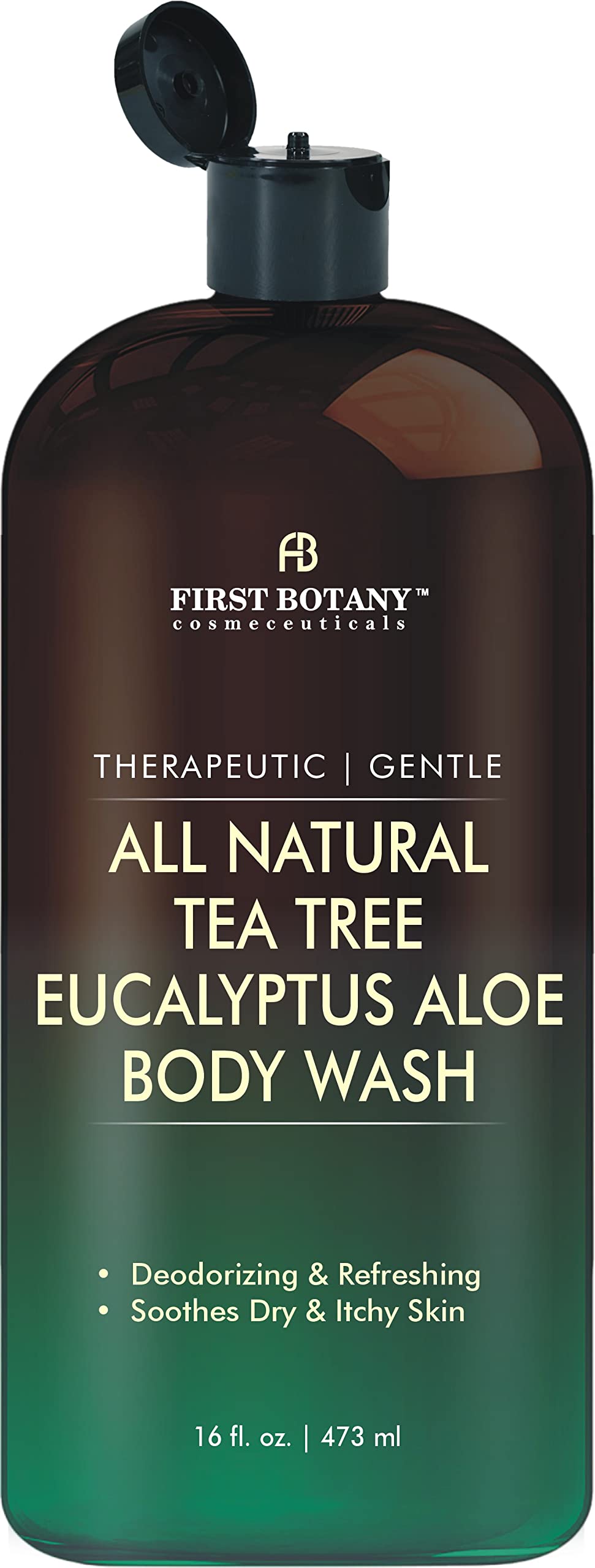 First Botany Gel Douche Tea Tree Eucalyptus – bouteille claire, rafraîchit après l’entraînement.