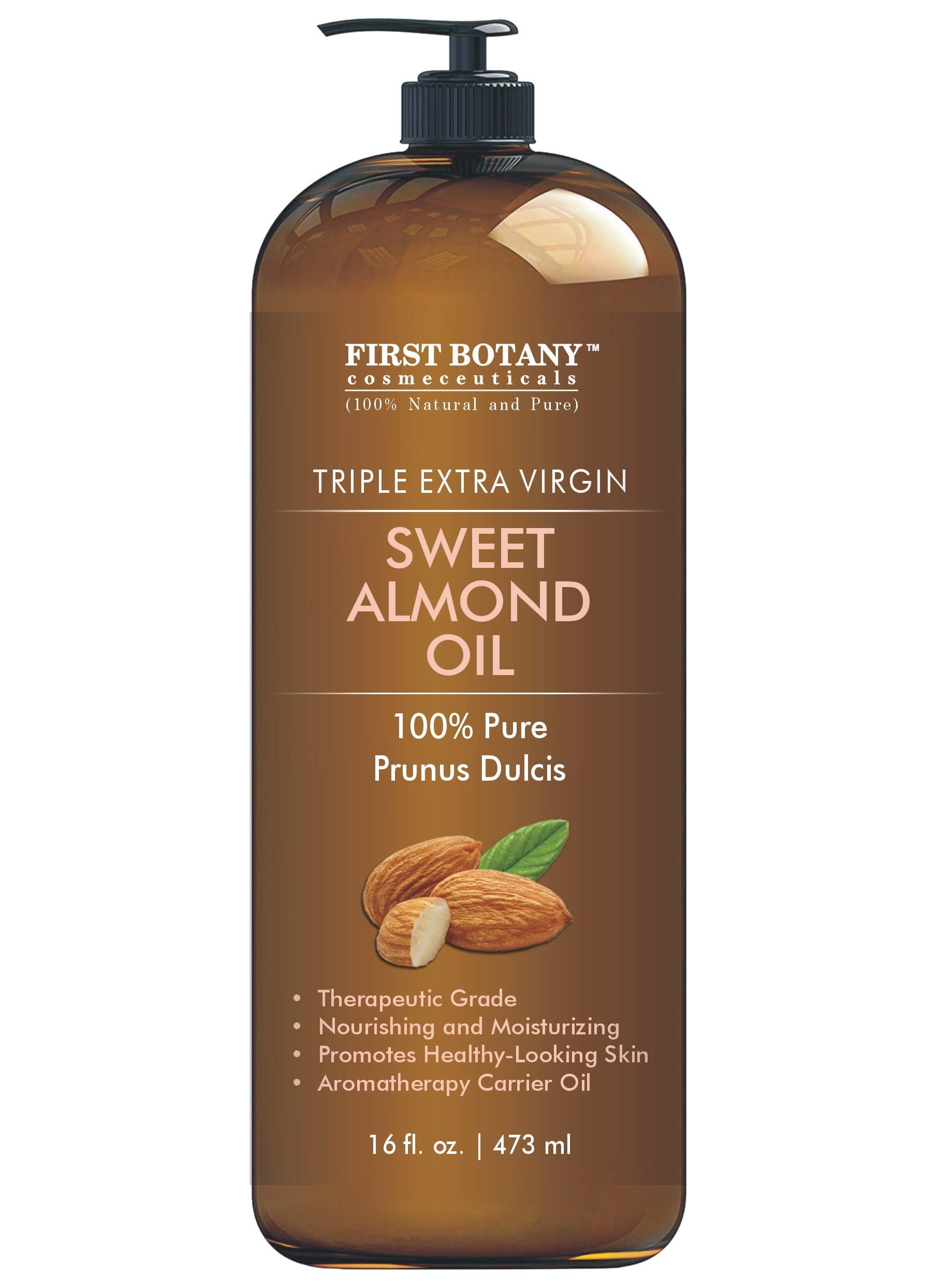 First Botany huile d'amande douce, bouteille-pompe 16oz pour soin visage et cheveux