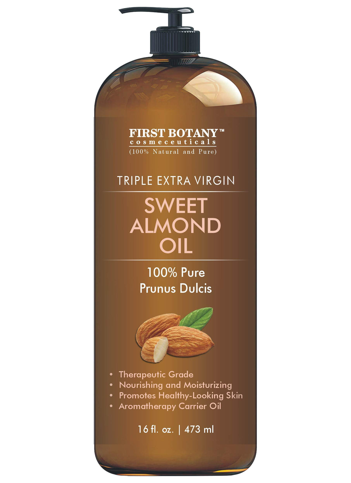 First Botany huile d'amande douce, bouteille-pompe 16oz pour soin visage et cheveux