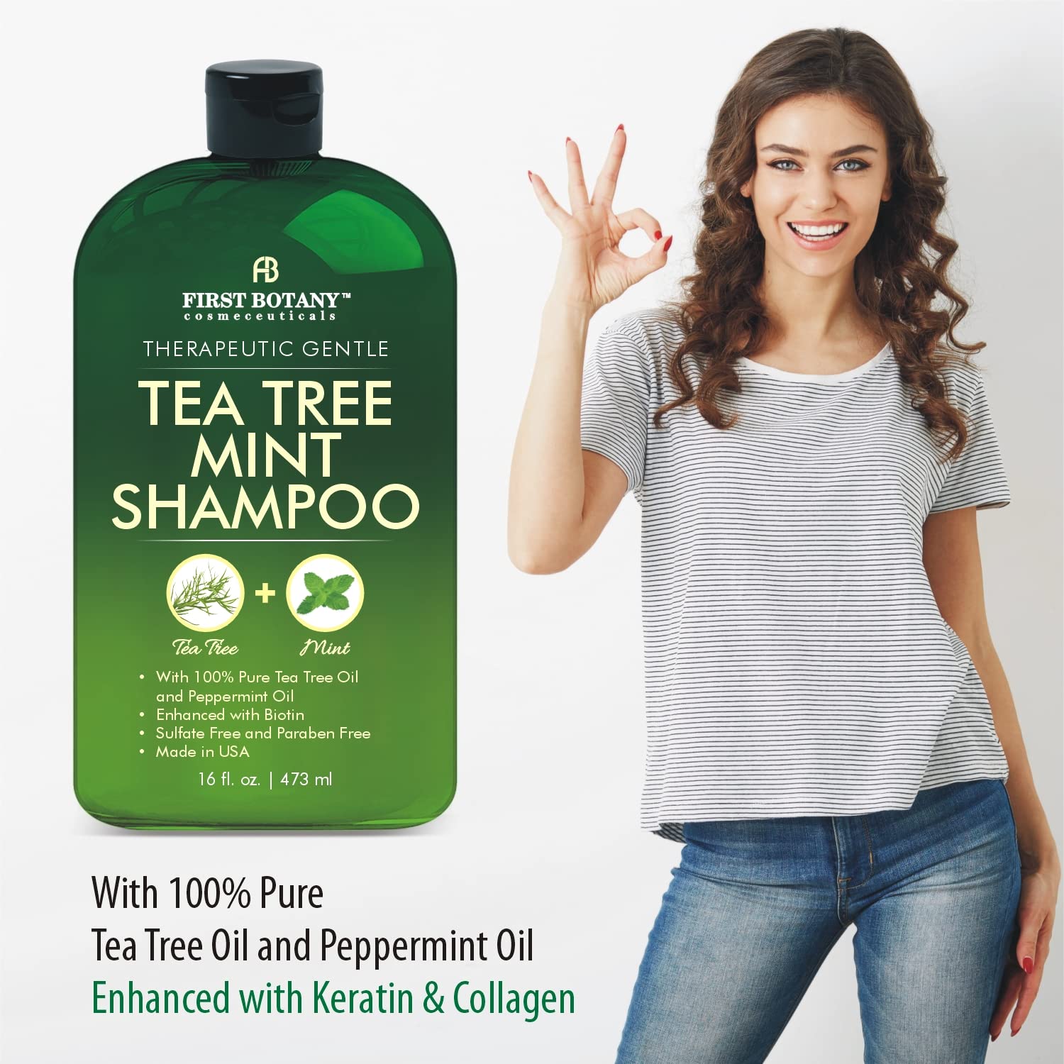 First Botany Shampoing Arbre à thé - étiquette sans sulfates et sans parabènes.
