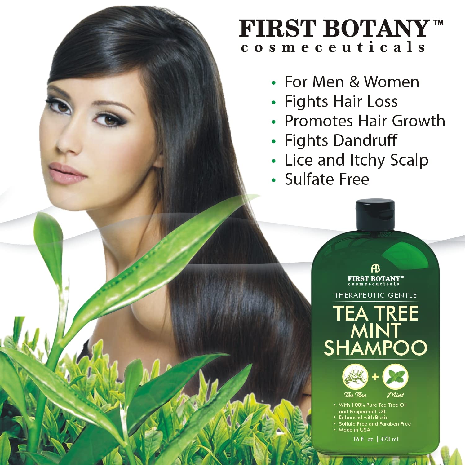 First Botany Shampoing Arbre à thé - flacon avec symbole sans cruauté animale.
