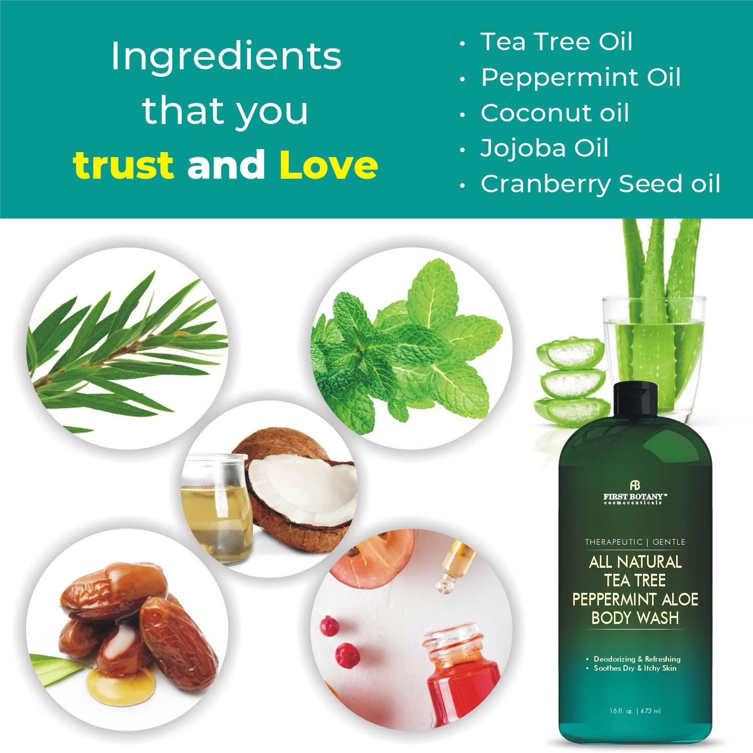 Hands applying First Botany Tea Tree Mint Body Wash for a refreshing cleanse