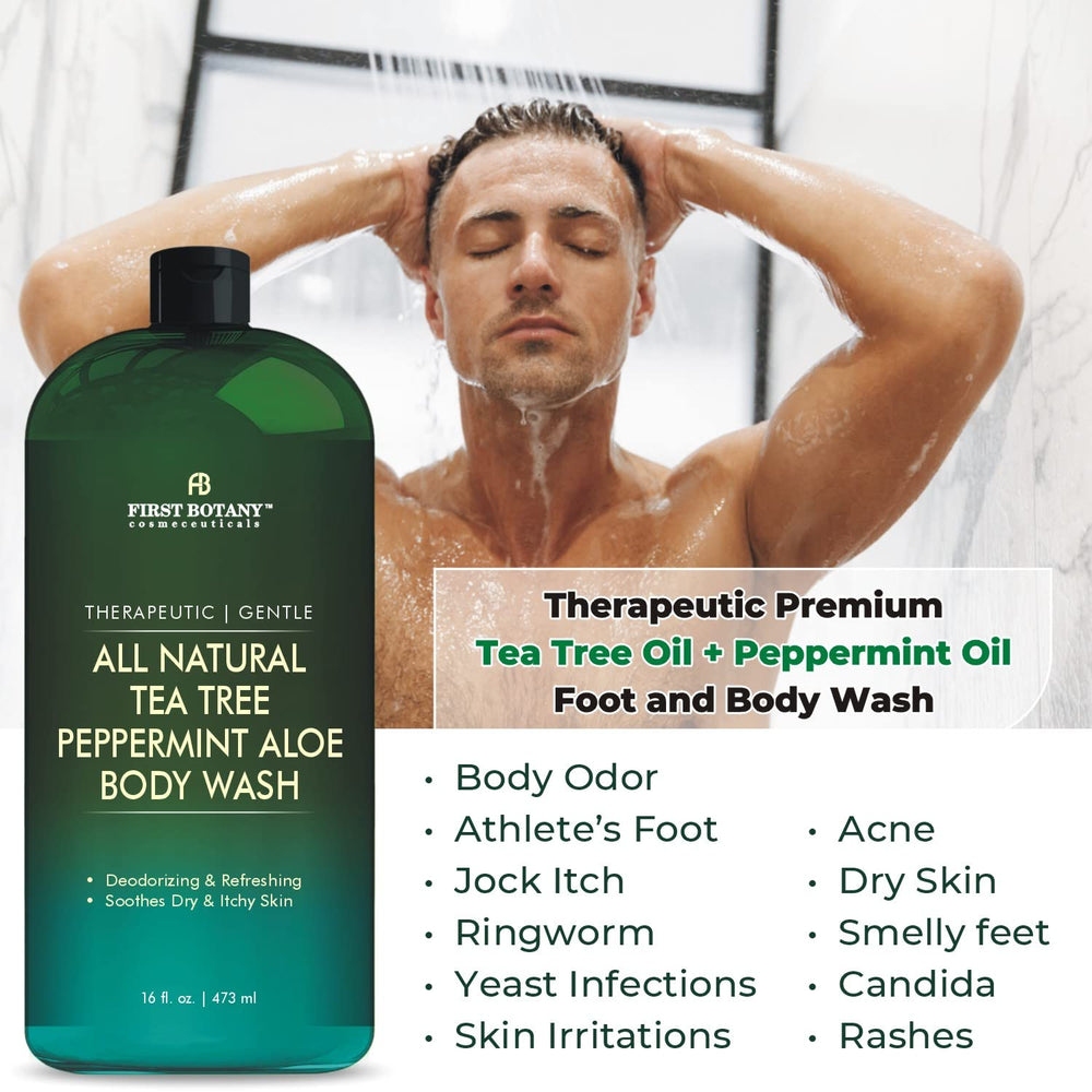 Close-up shows rich lather from First Botany Tea Tree Mint Body Wash
