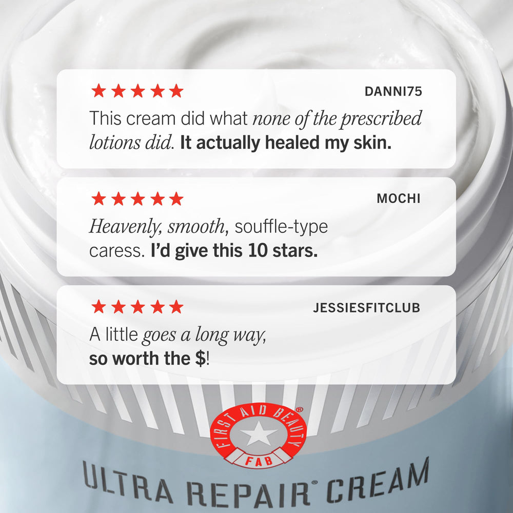 Sans parfum artificiel dans First Aid Beauty Ultra Repair Cream, idéal pour peaux sensibles.