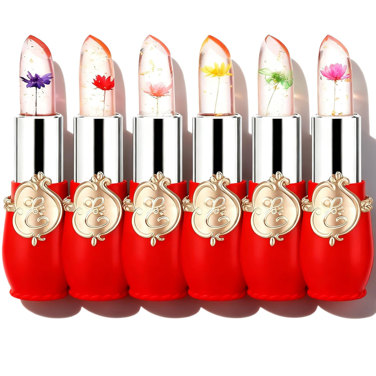 Firstfly rouge à lèvres fleurs en gel, ensemble 6 pièces, couleur changeante et hydratation des lèvres.