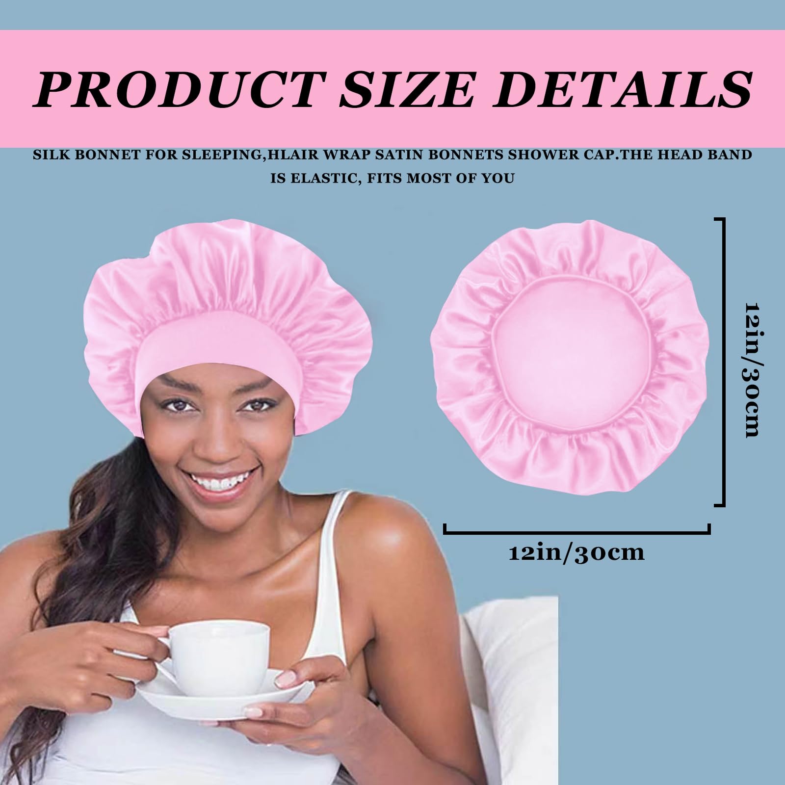 Firstpella bonnet satin bleu pour dormir, réduit les frottements et protège les boucles.
