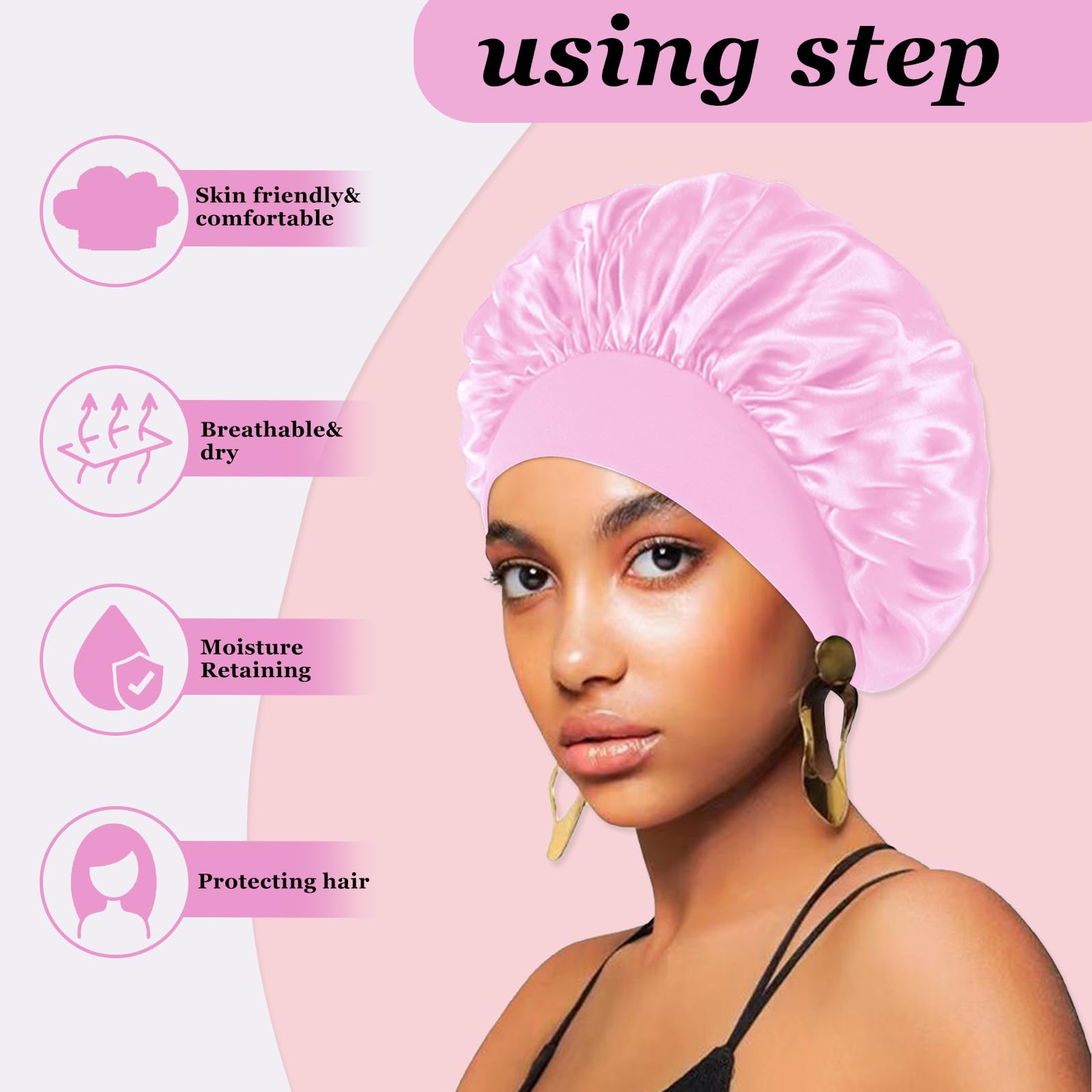 Firstpella bonnet satin rose pour dormir, pratique et doux sur les cheveux.