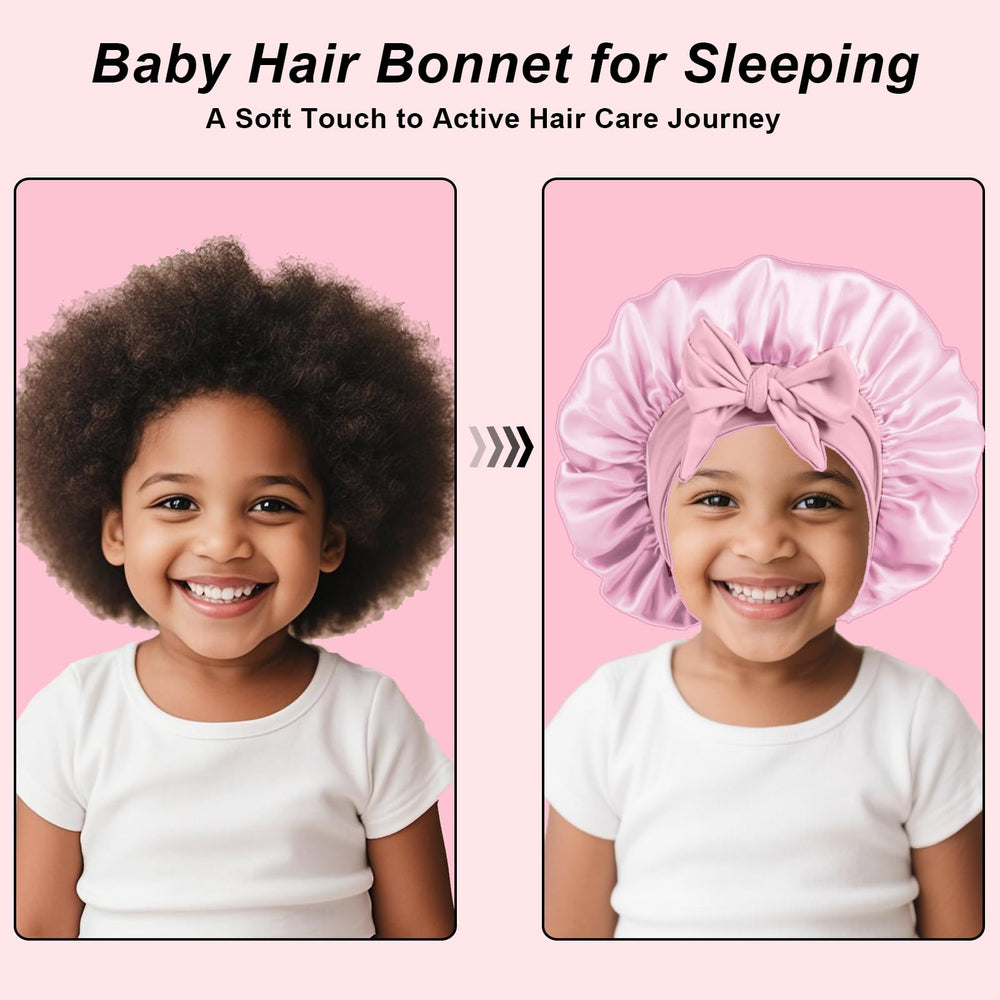 FIRSTPELLA bonnet satin enfant rose, bande élastique ample pour sécurité.