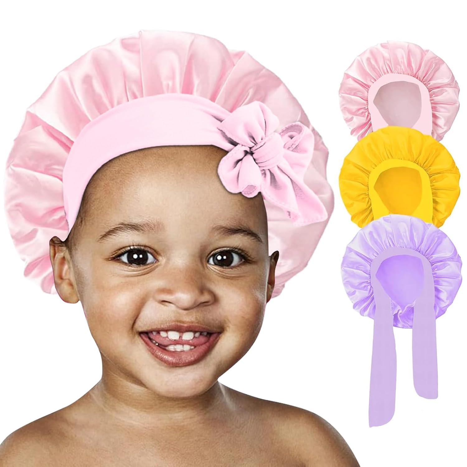 FIRSTPELLA bonnet satin enfant rose pour dodo, douceur nocturne protège les cheveux.