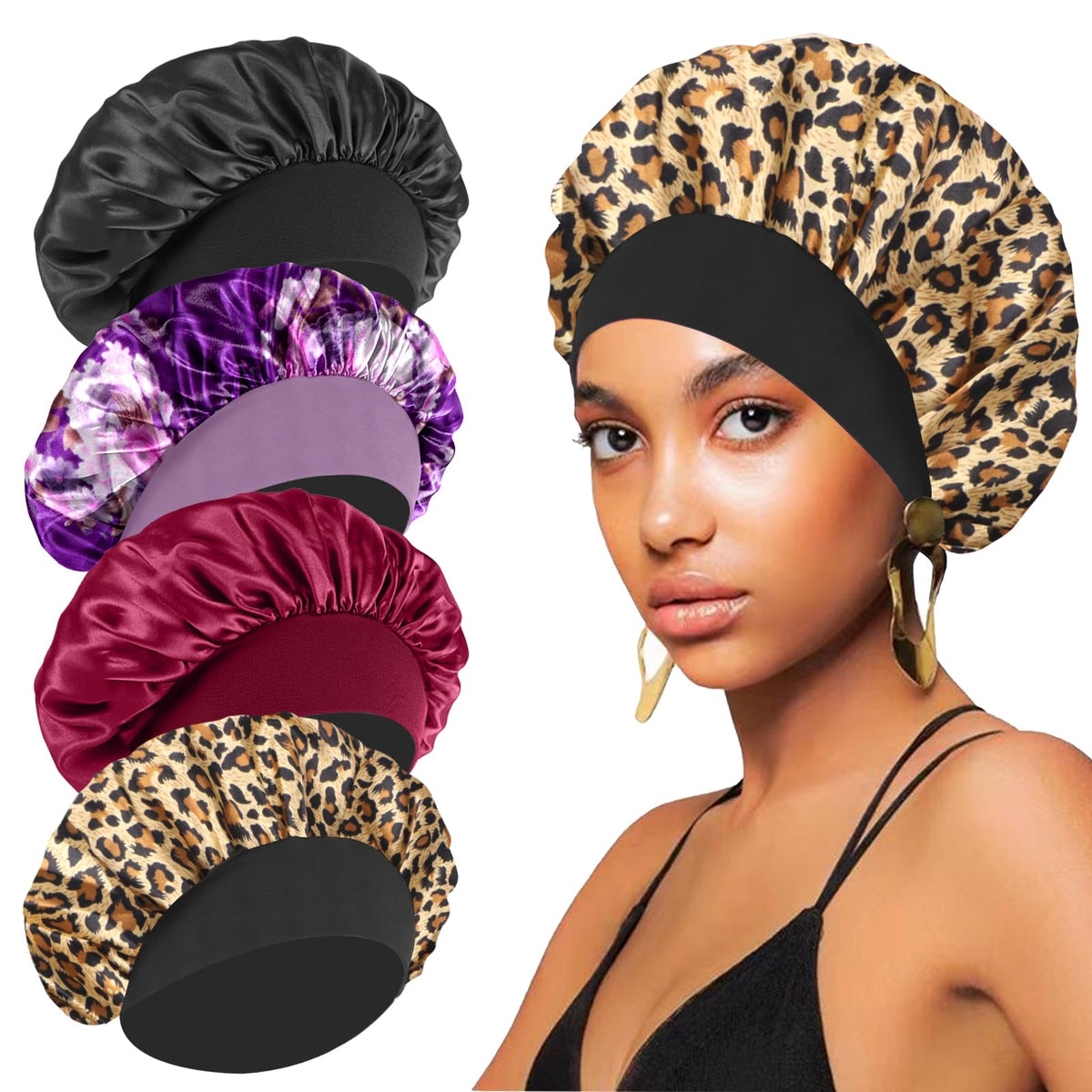 FIRSTPELLA bonnet soie noir pour dormir, protège les cheveux et évite les frottements.