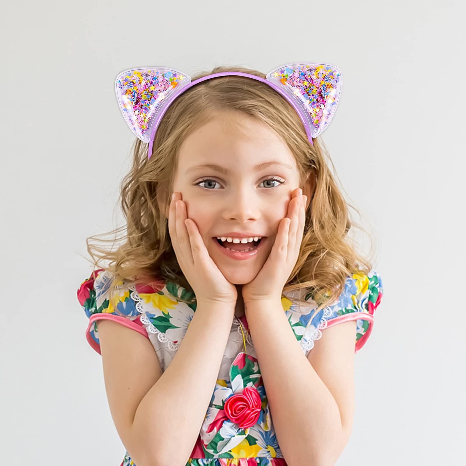 Fishdown bandeau oreilles-chat bleu avec coeurs et coquillages