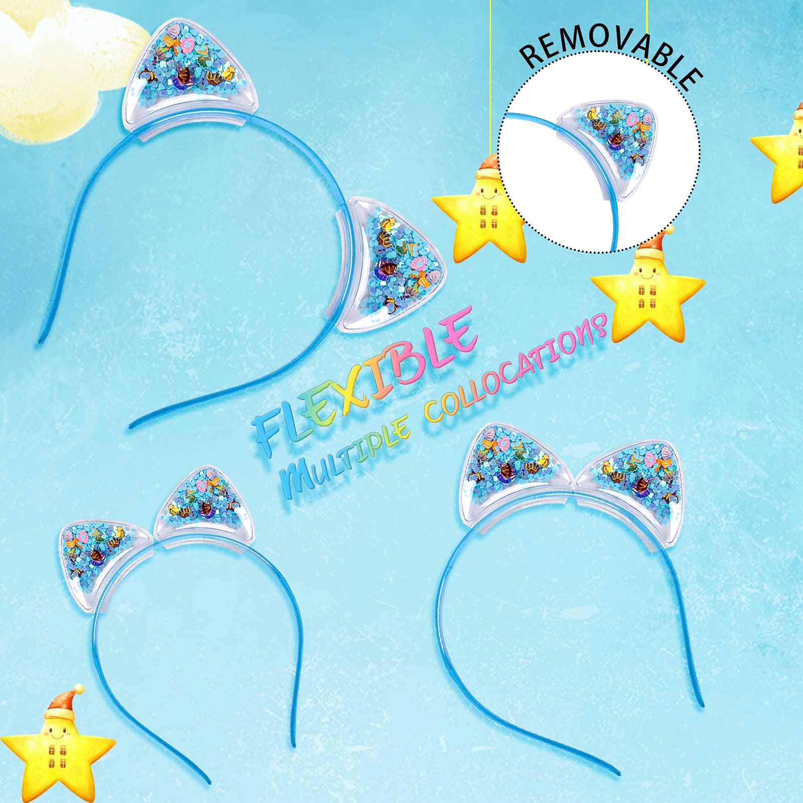 Fishdown bandeau oreilles-chat violet avec étoiles et coquillages