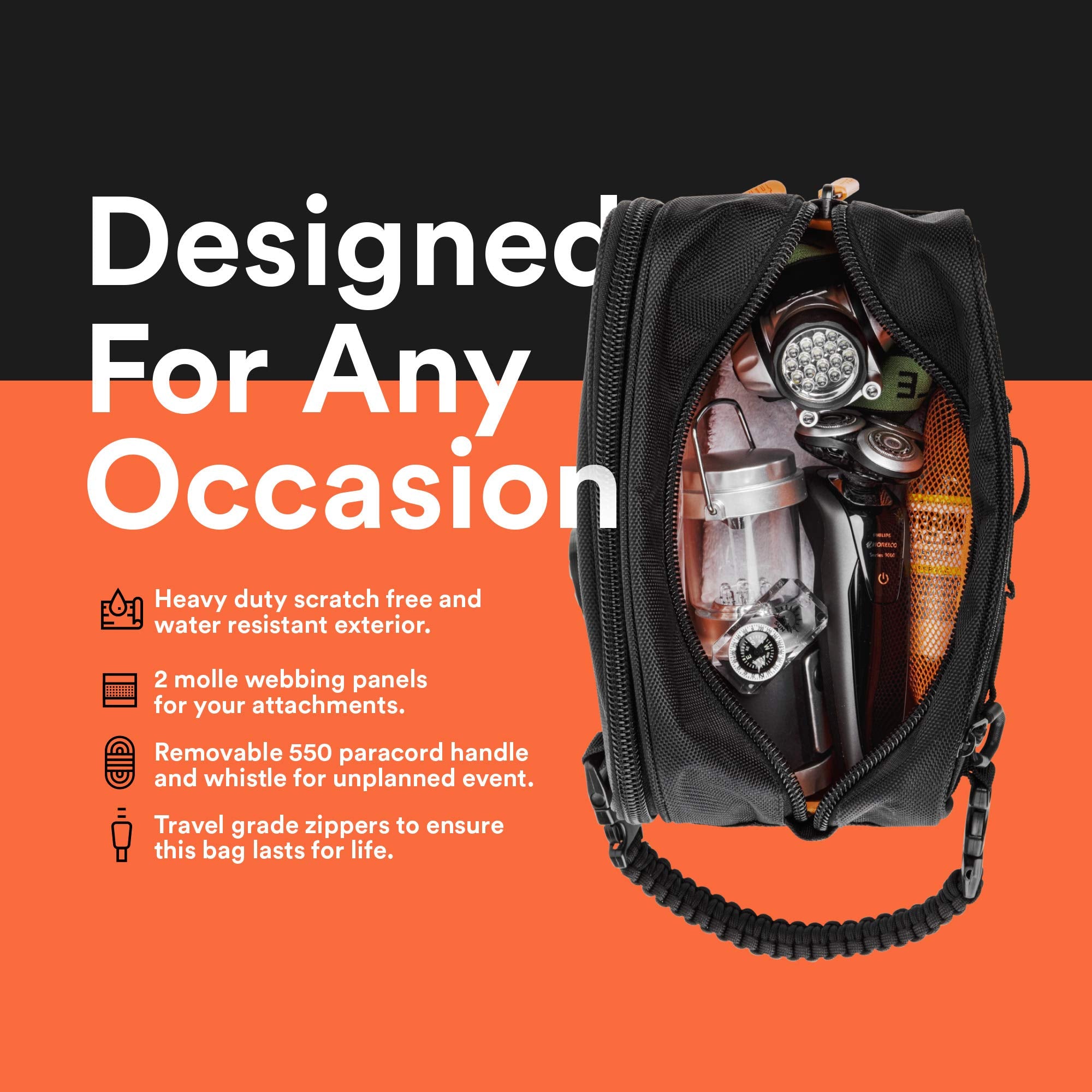 Fitdom Dopp Kit avec mousqueton tactique offert pour attaches d'accessoires.