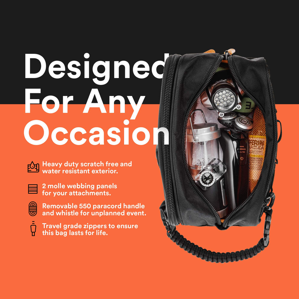 Fitdom Dopp Kit avec mousqueton tactique offert pour attaches d'accessoires.