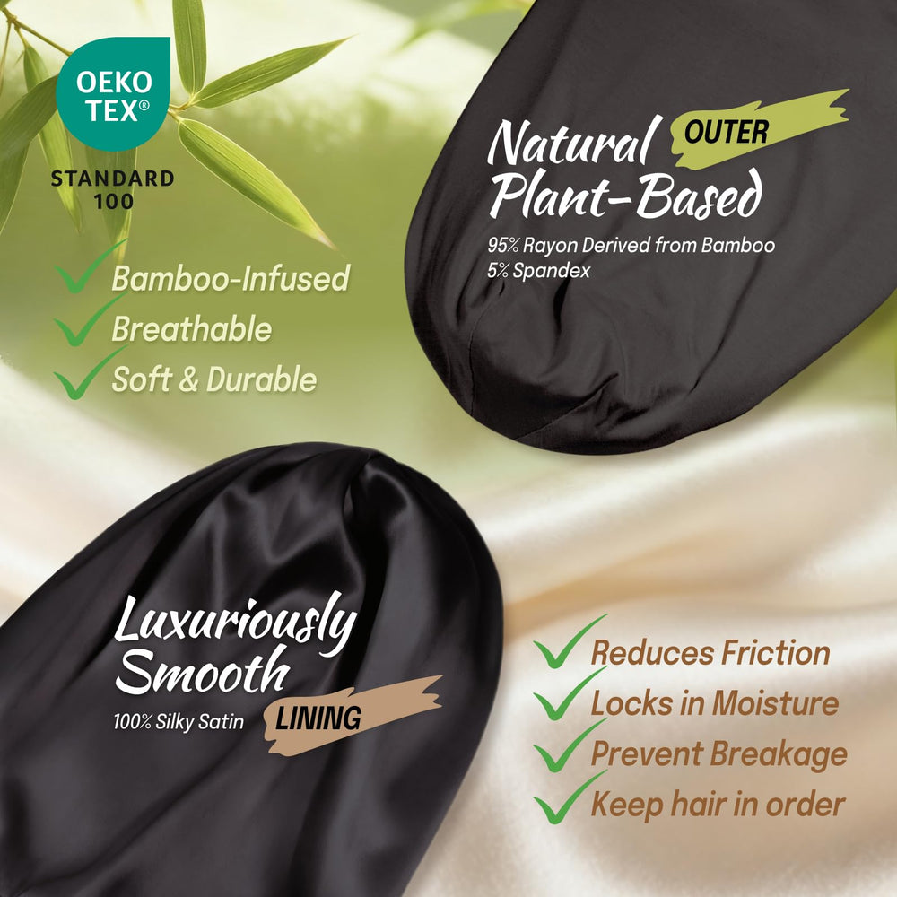 Extérieur en bambou 95 % du bonnet Fittia satin, respirant et durable.
