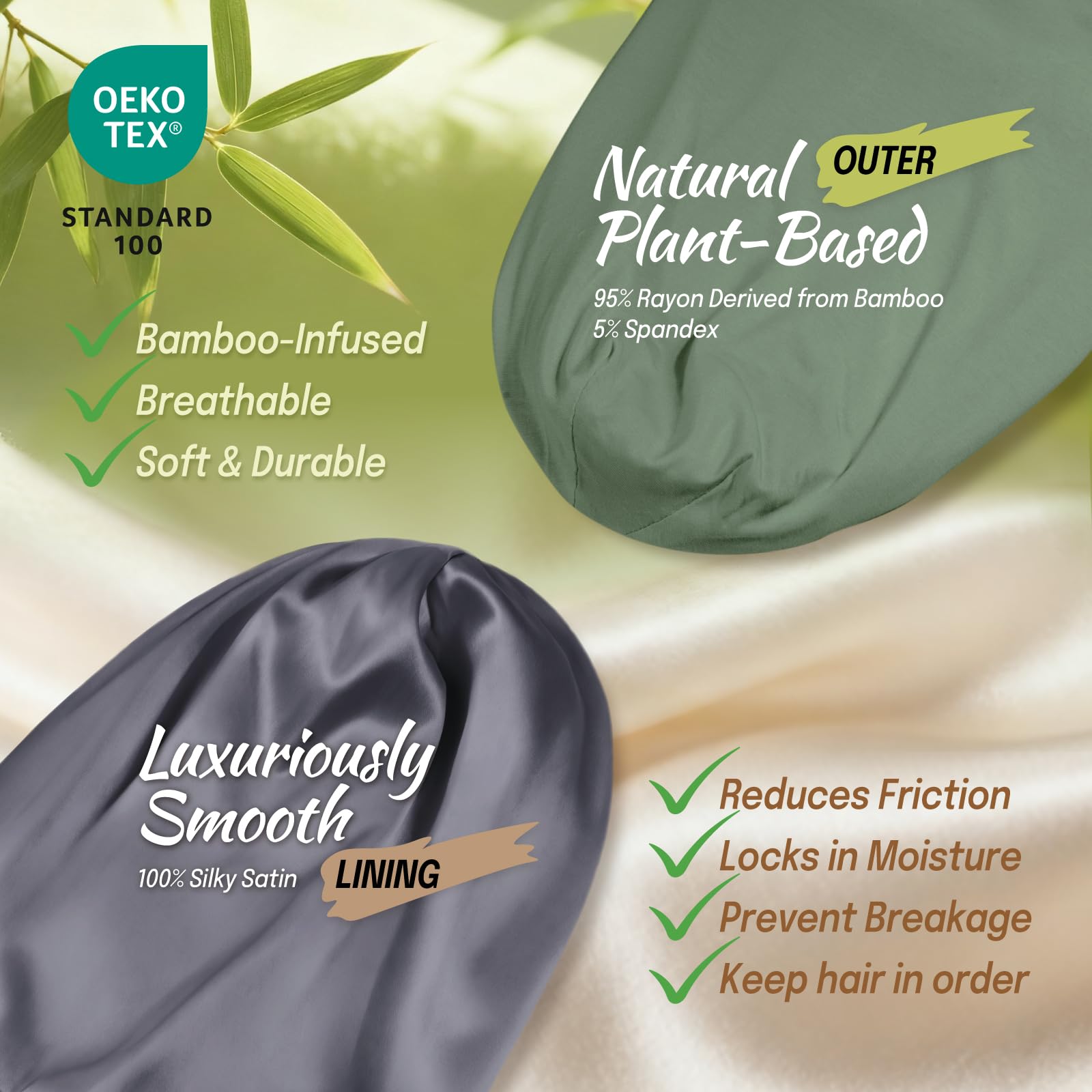 Bonnet satin Fittia grand pour cheveux bouclés, maintien d'hydratation.