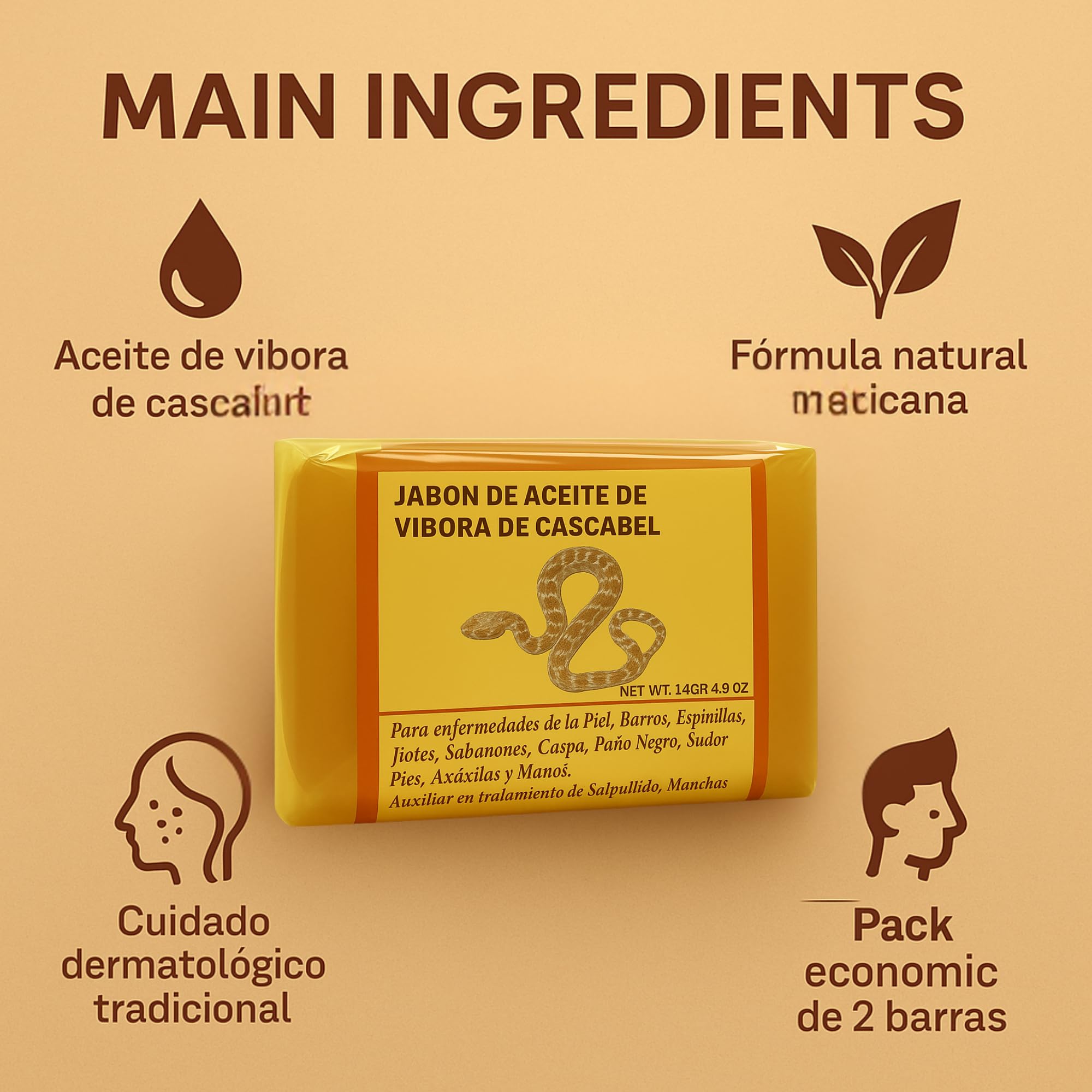 Five Brothers Products – Savon huile serpent cascabel, mousse généreuse et douce.
