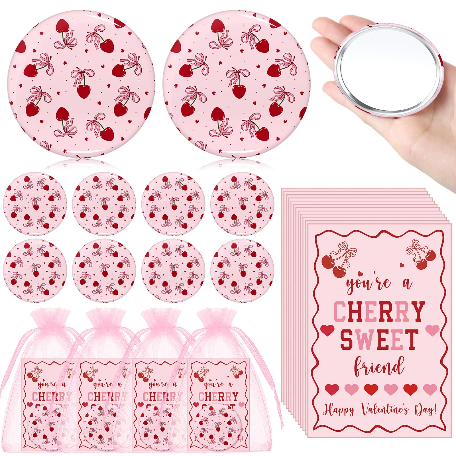 Fiwochic miroir compact cerise rose, pratique et portable pour sac à main.