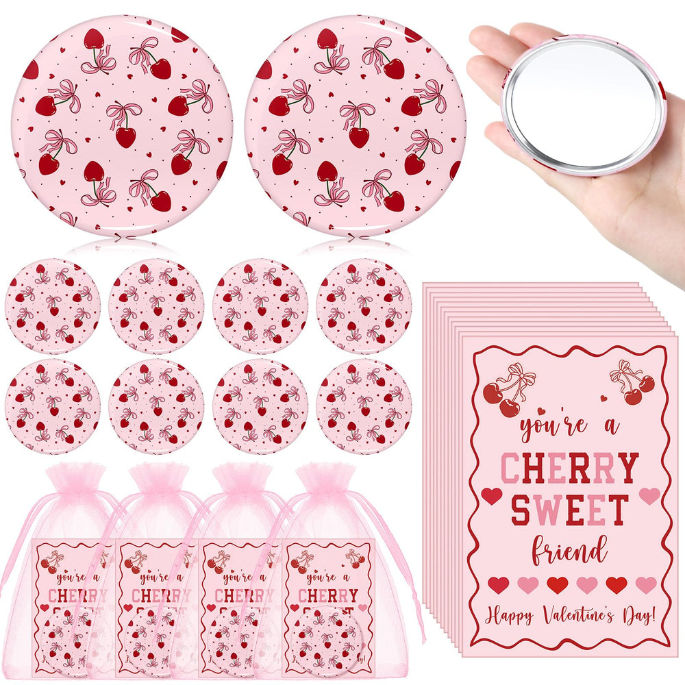 Fiwochic miroir compact cerise rose, pratique et portable pour sac à main.