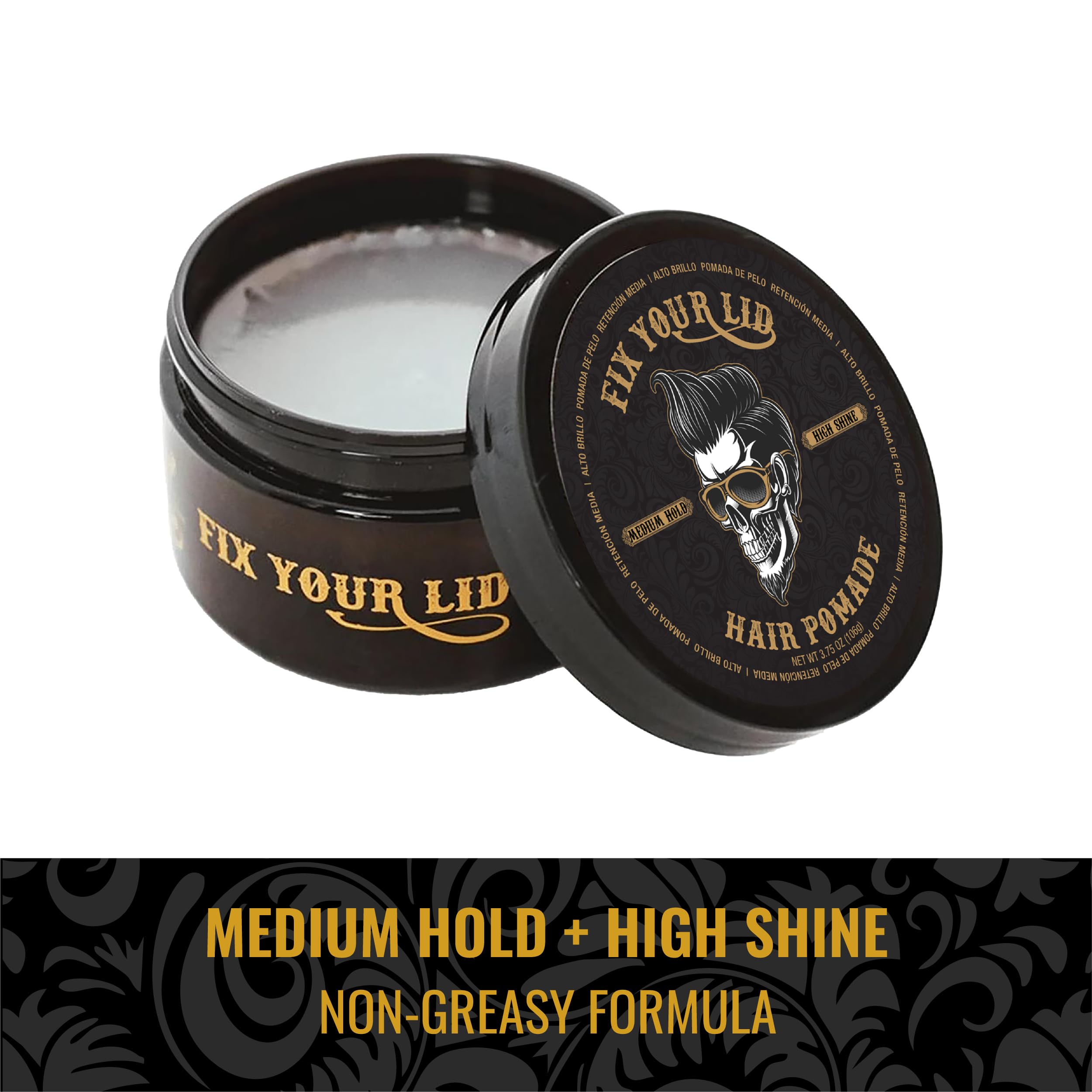Fix Your Lid pomade: finition brillante adaptée à tous les types de cheveux.