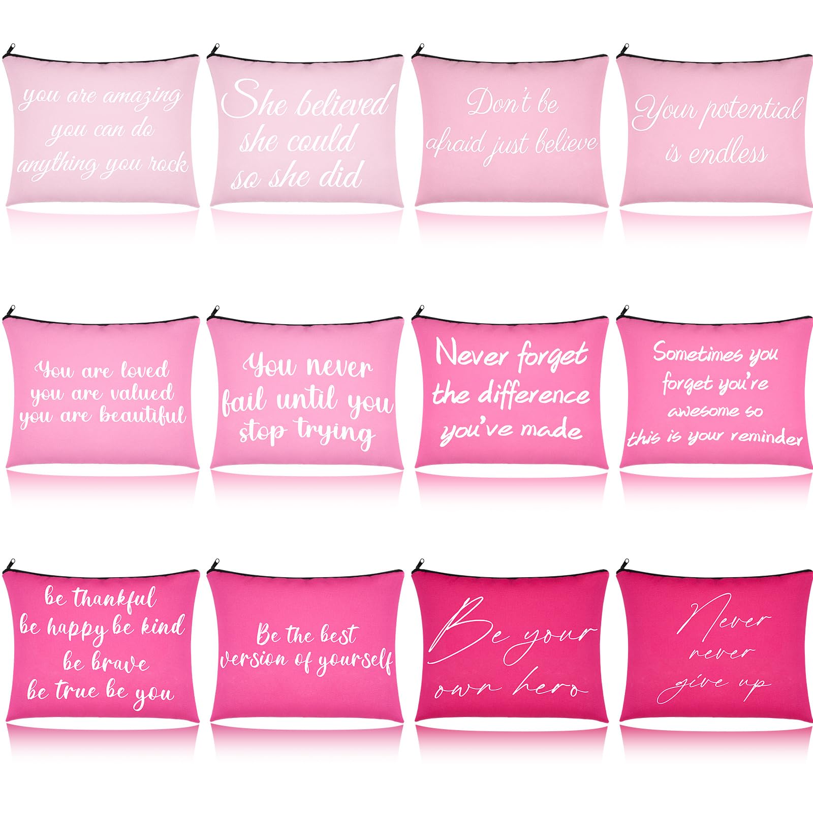 Sacs maquillage Fjoron inspirants, douze pièces, rangement pratique pour vos essentiels.