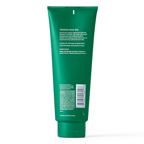 Texture crème légère de Flamingo Lotion Quotidienne prête à absorption rapide.